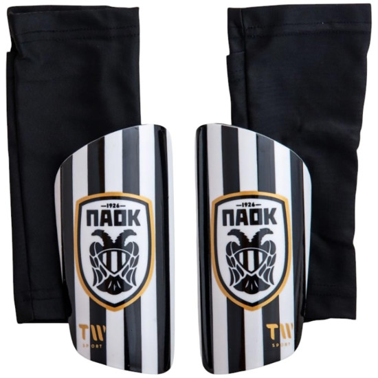 TW Παιδικές επικαλαμίδες ποδοσφαίρου PAOK Shin Guards Stripes Logo with Sleeves
